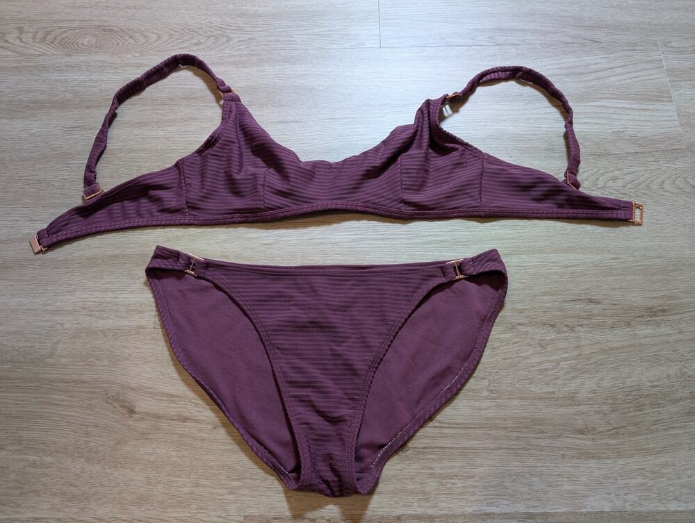 No Boundaries Women Large Purple Ribbed Bikini Set Adjustable Swimwear Swimsuit